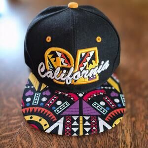 Vtg California Snapback Hat Joycap Black‎ Hawk Tribal Geometric Festival